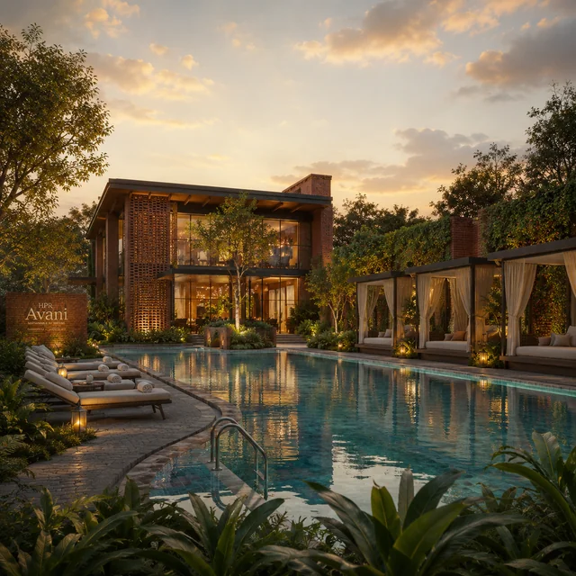 HPR Avani swimming pool deck within the clubhouse precinct